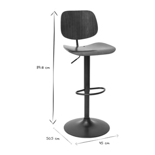 Tabouret de bar relevable noyer et métal noir TOBIAS