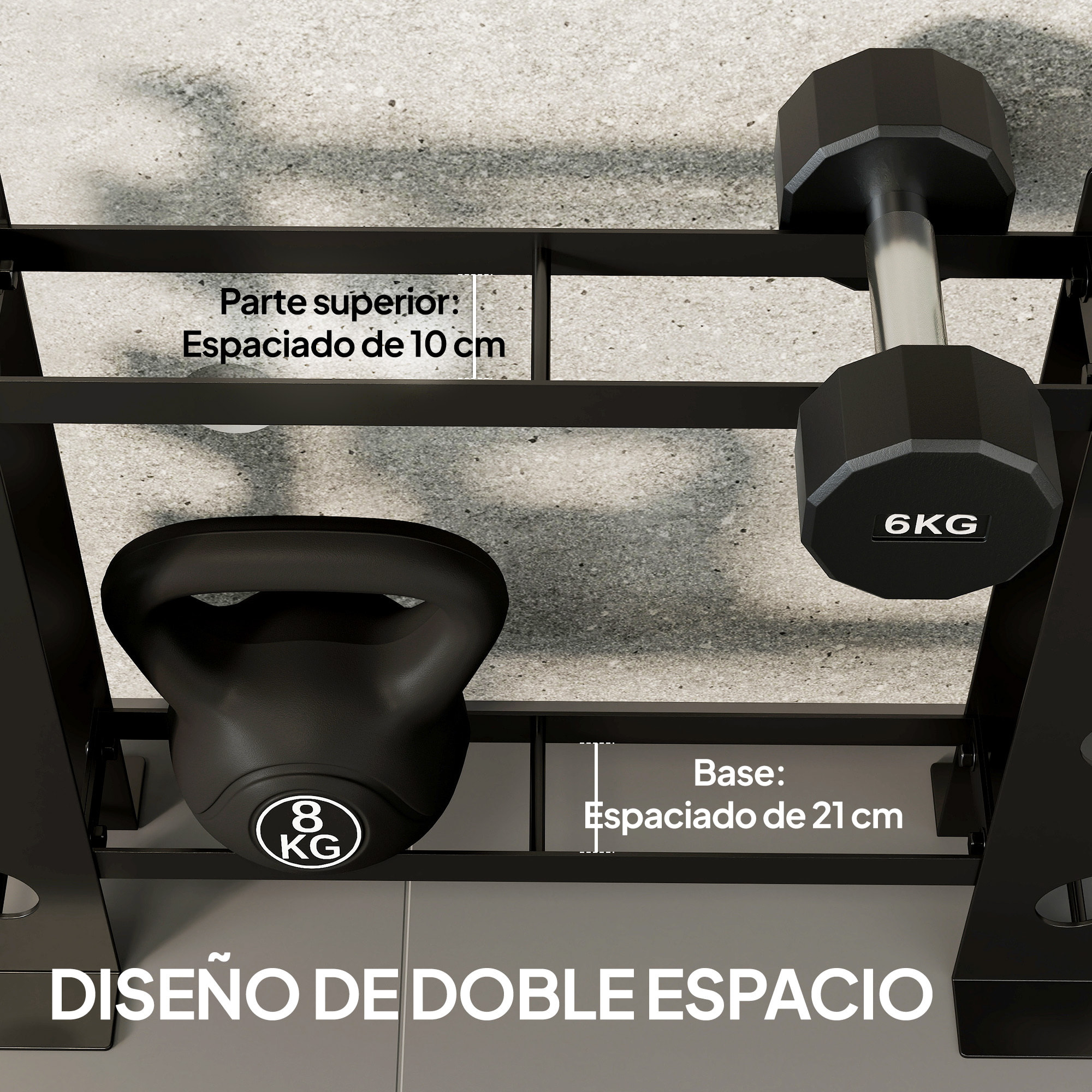 Soporte Mancuernas de 4 Niveles, Estante de Almacenamiento de Pesas de Acero Resistente para Mancuernas, Kettlebells, para Entrenamiento en Gimnasio Casa, Carga 200 kg, 70x21x55 cm