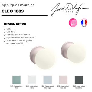 Paire d'appliques murales Cléo 1889 Rose pâle velours