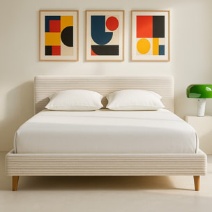 Lit avec tête de lit en velours côtelé - MILO