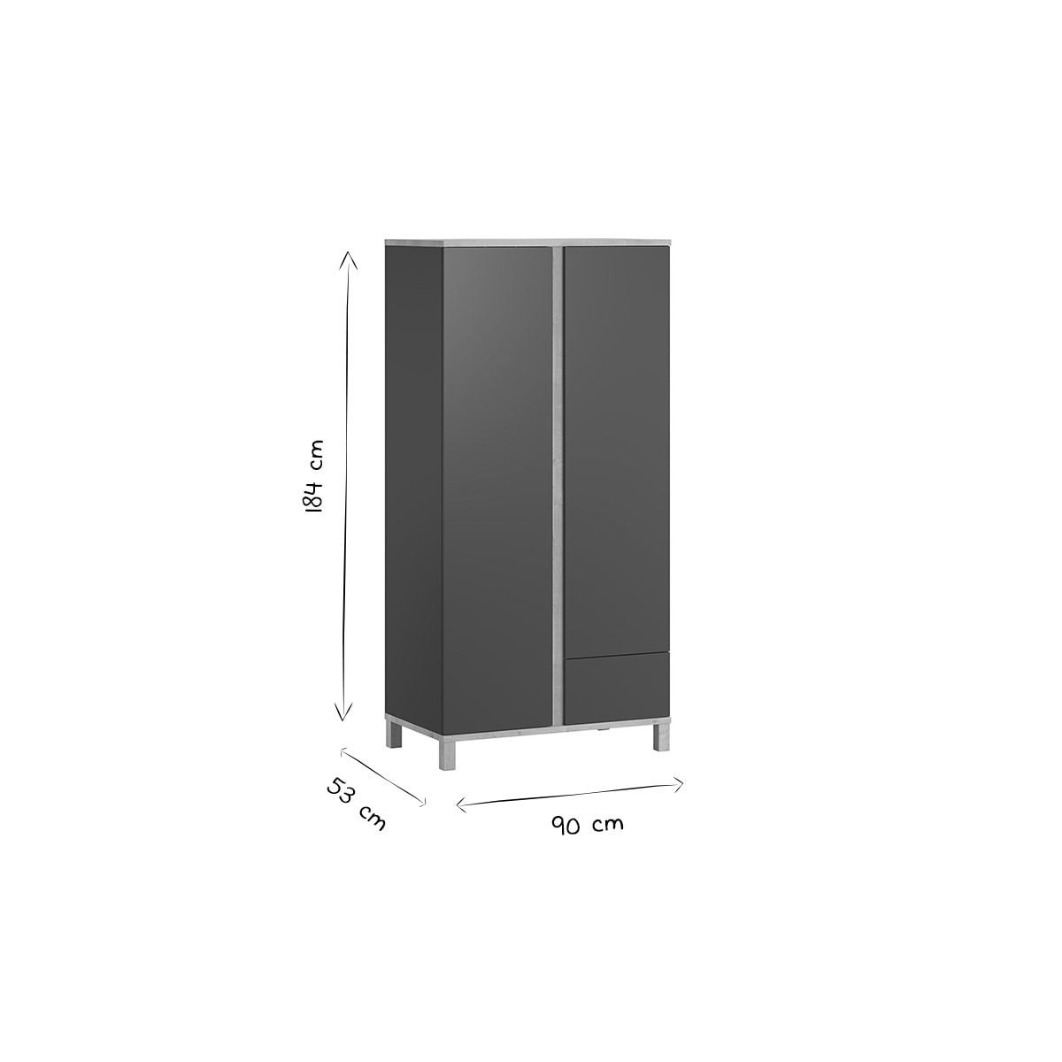 Armoire scandinave avec penderie et étagères gris anthracite et bois clair L90 cm EILIE