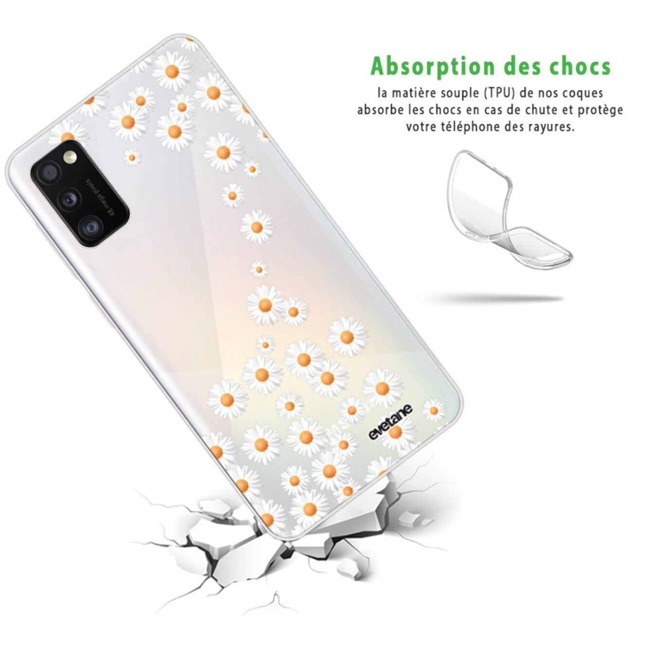 Coque Samsung Galaxy A41 360 intégrale transparente Marguerite Tendance Evetane.