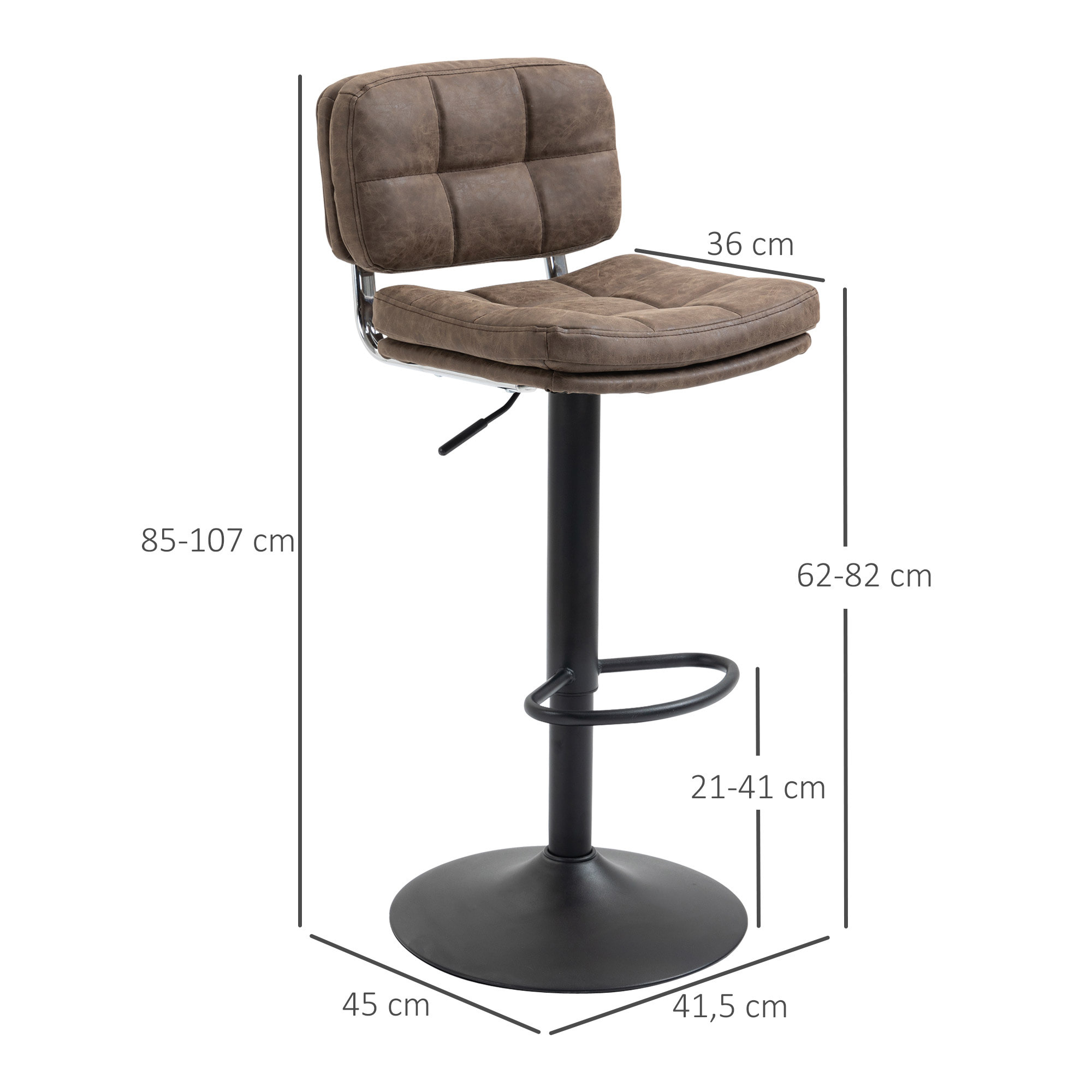 Lot de 2 tabourets de bar – Style vintage – Capitonnés, réglables et pivotants