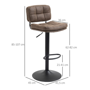 Lot de 2 tabourets de bar – Style vintage – Capitonnés, réglables et pivotants