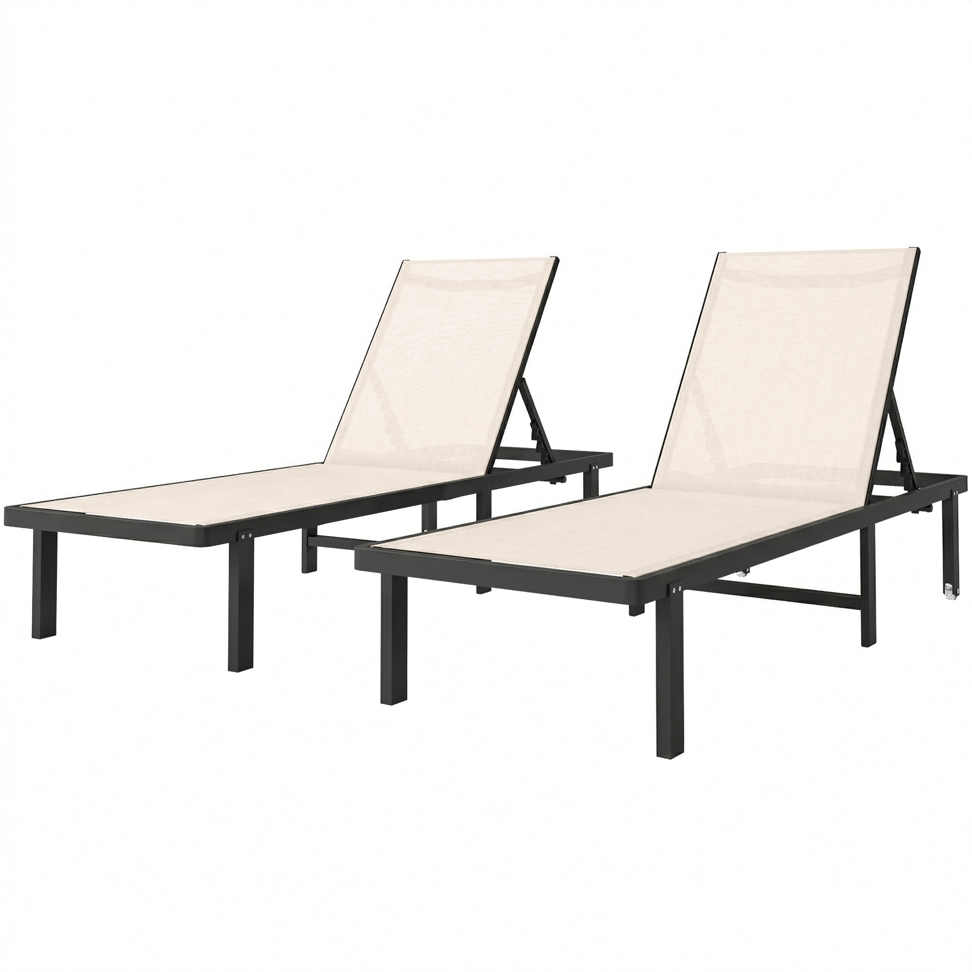 Pack de 2 Tumbonas de Jardín Exterior, Tumbonas Reclinables con Ruedas, Respaldo Ajustable de 4 Niveles, Estructura de Aluminio y Tela Textilene, Resistentes, para Playa, Piscina, Beige