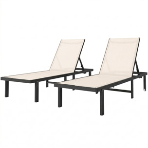 Pack de 2 Tumbonas de Jardín Exterior, Tumbonas Reclinables con Ruedas, Respaldo Ajustable de 4 Niveles, Estructura de Aluminio y Tela Textilene, Resistentes, para Playa, Piscina, Beige