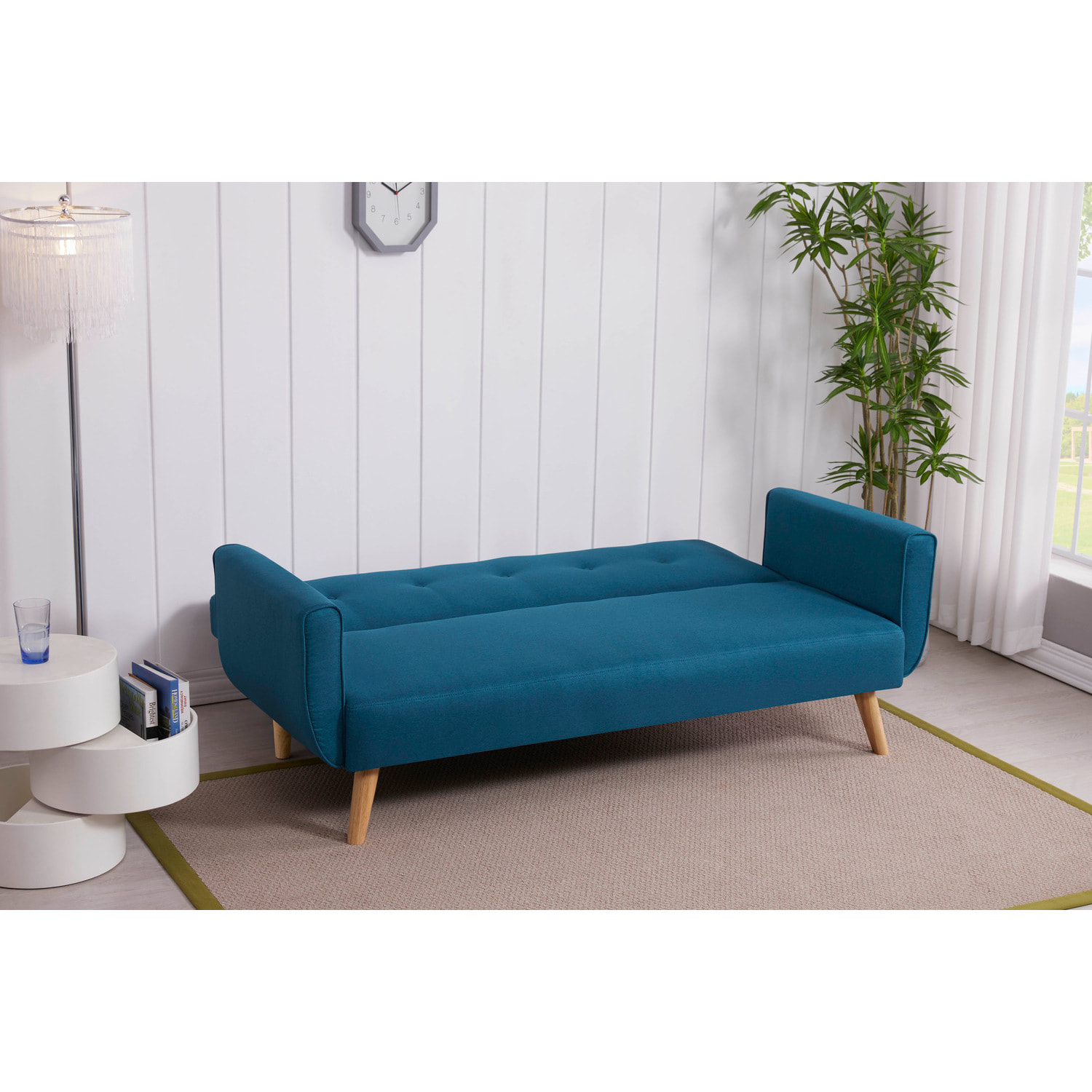 Canapé scandinave convertible 3 places en tissu bleu canard OLIVER