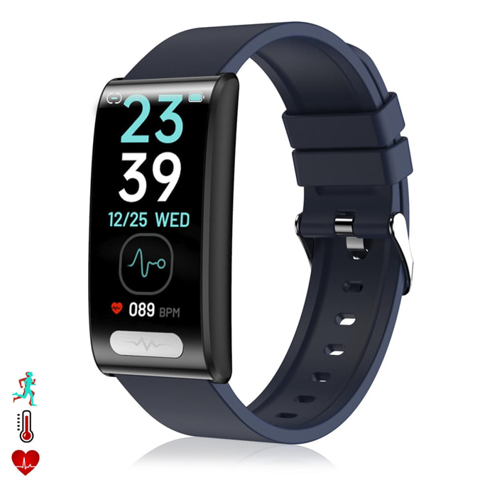 DAM Brazalete inteligente TK70 ECG, monitor de glucosa en sangre, oxígeno y tensión, frecuencia cardiaca 24 horas, termómetro corporal. 5x1,2x2,5 Cm. Color: Azul Oscuro