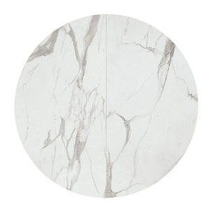 Tavolo rotondo PANTELLERIA in legno, finitura bianco statuario e gambe in metallo nero, allungabile Ø120xH75,3 cm - 170x120x75,3 cm