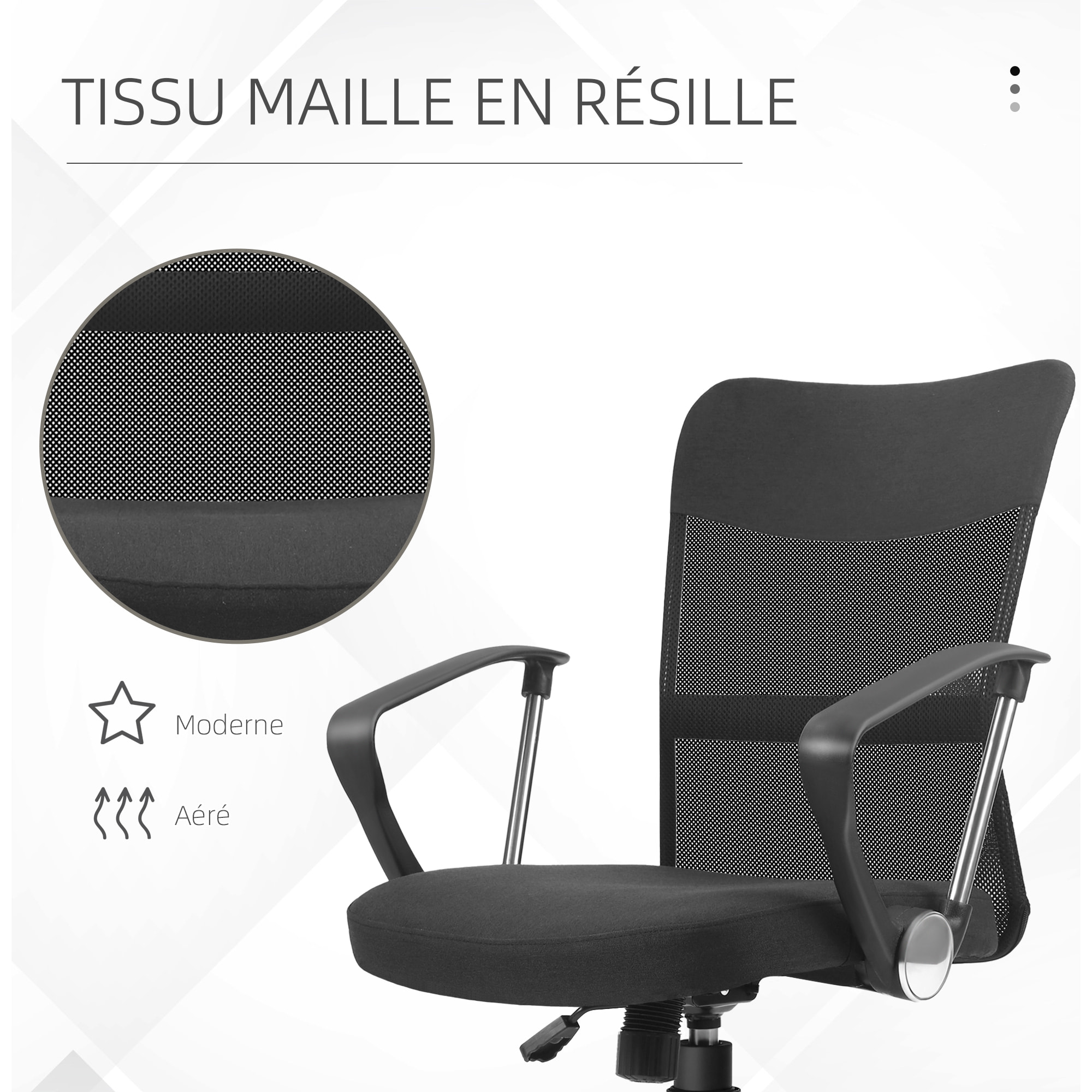 Fauteuil de bureau chaise de bureau réglable pivotant 360° fonction à bascule lin maille résille respirante noir