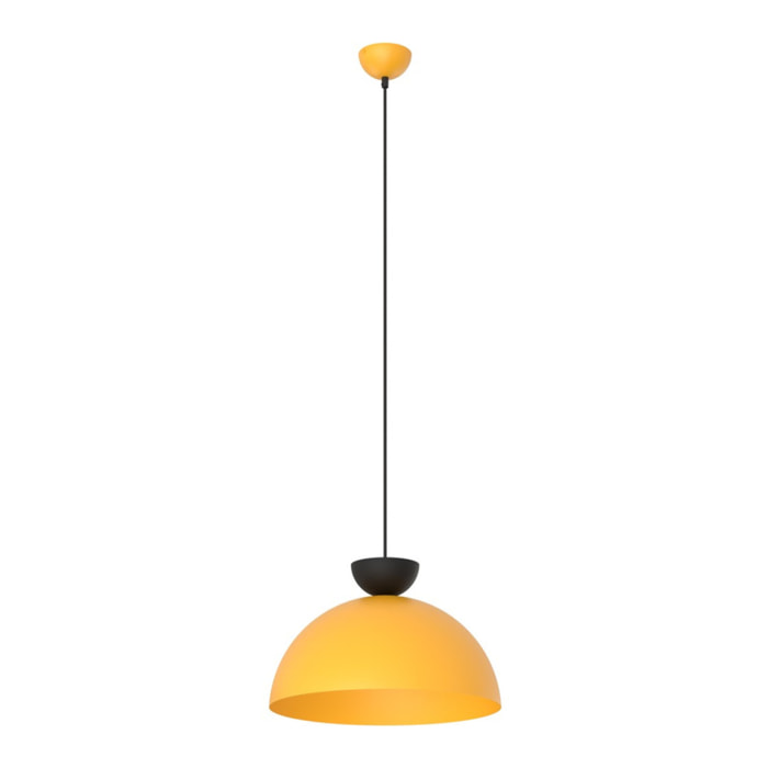 Lampada a sospensione LUNARO in acciaio arancione e dettagli neri