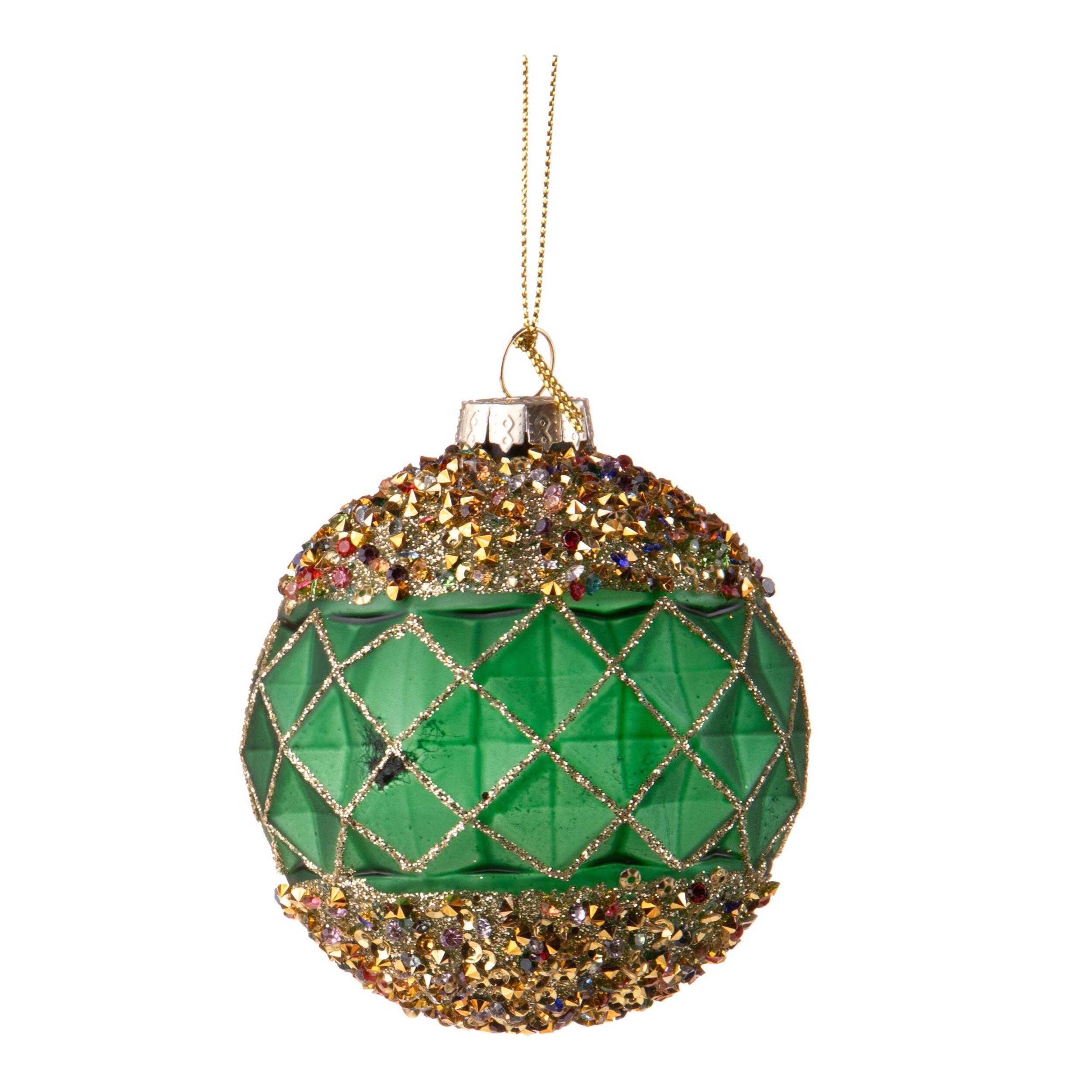 Sfera con Rete e Paillettes - Pezzi 4 - Colore Verde - 8x8Hx8cm - Bianchi Dino