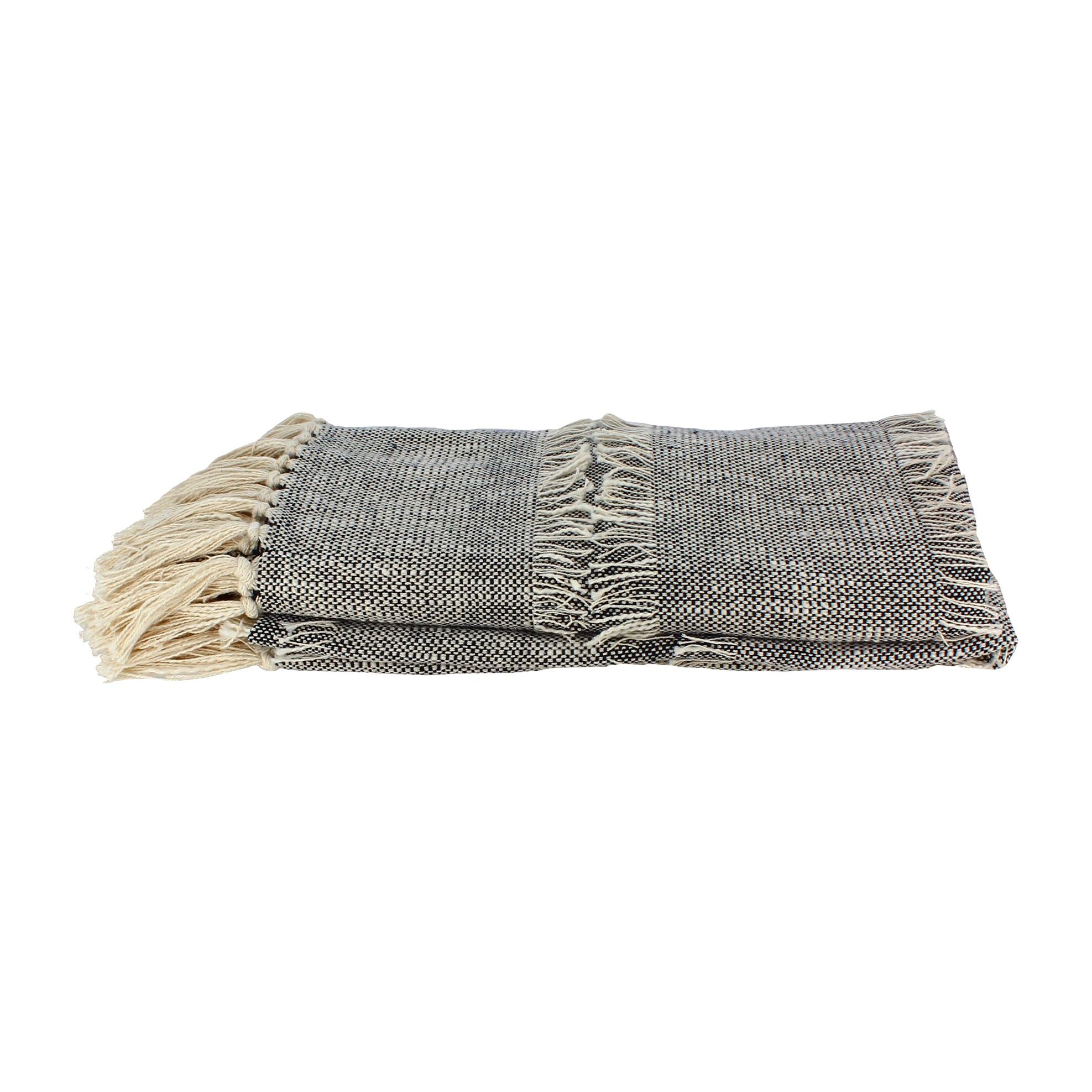 Plaid en coton beige et noir 150cm SHERPA