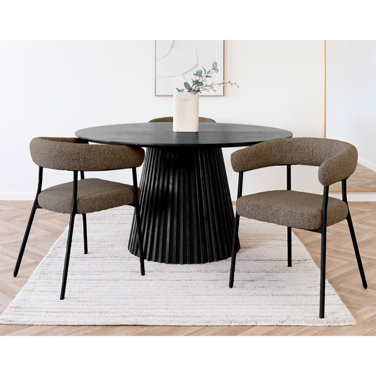 Sadie - lot de 2 chaises FSC  100% en tissu texturé - pieds en acier - Marron