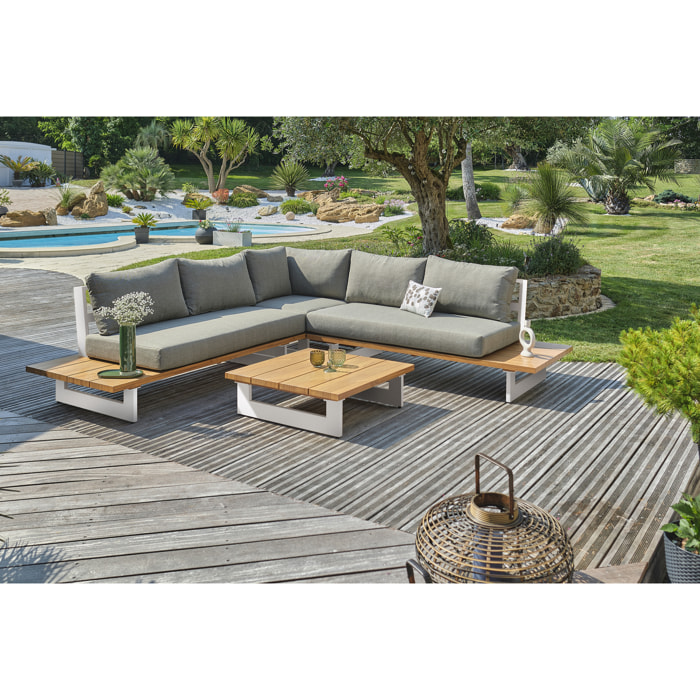 LAVEZZI - Salon de jardin 5 places en aluminium et plateau imitation bois