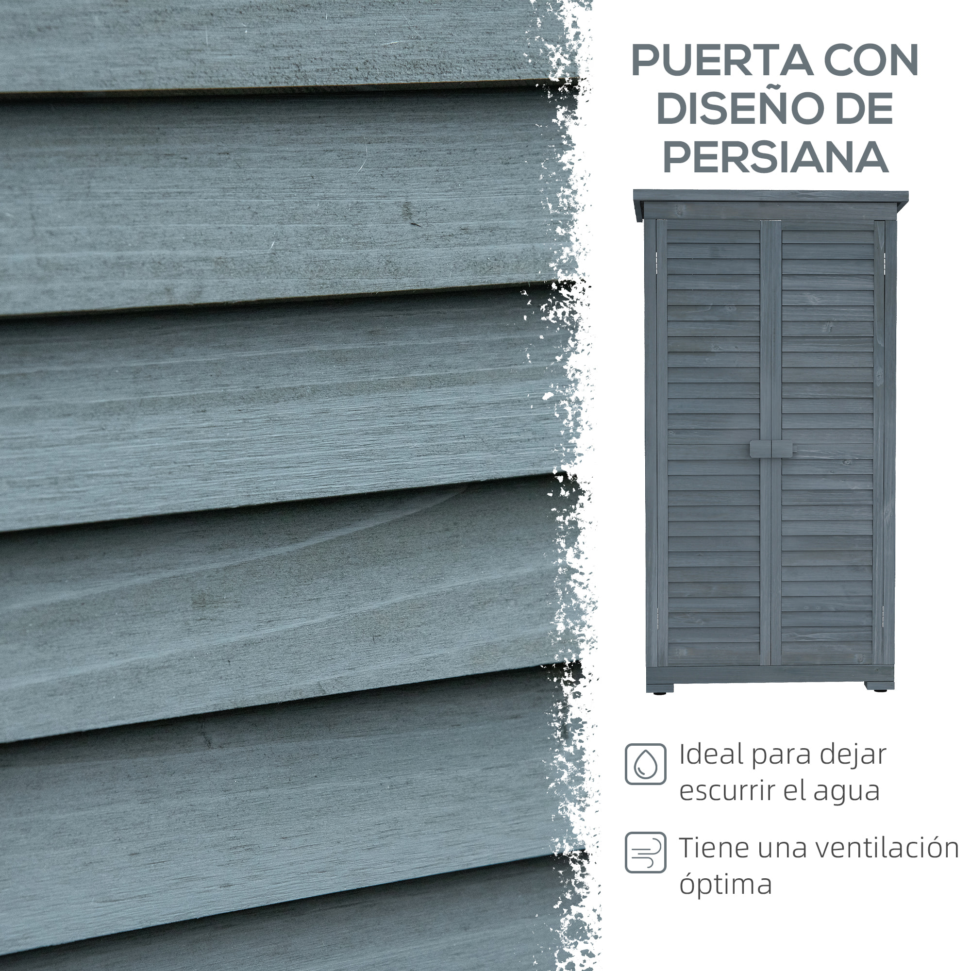 Cobertizo de Madera Caseta de Madera 0,31 m² 87x46,5x160 cm Armario Exterior de Madera con 2 Puertas y 2 Estantes Interior para Patio Terraza Gris