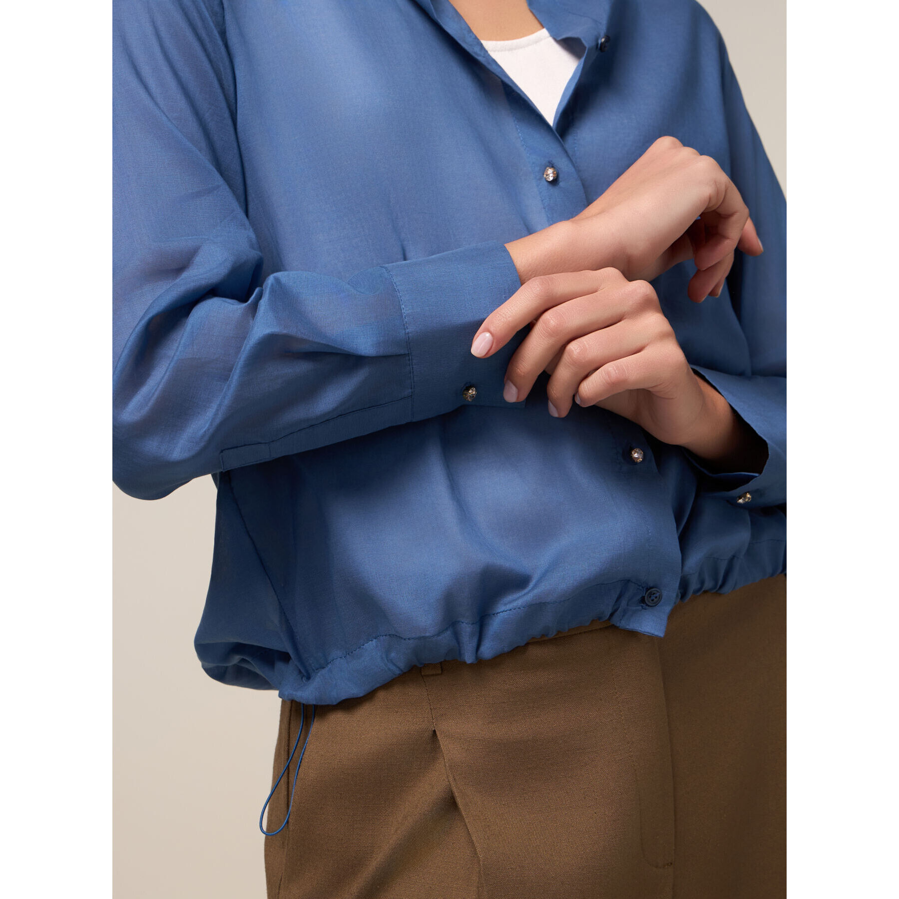 Oltre - Camisa con cordón ajustable en el bajo - Azul