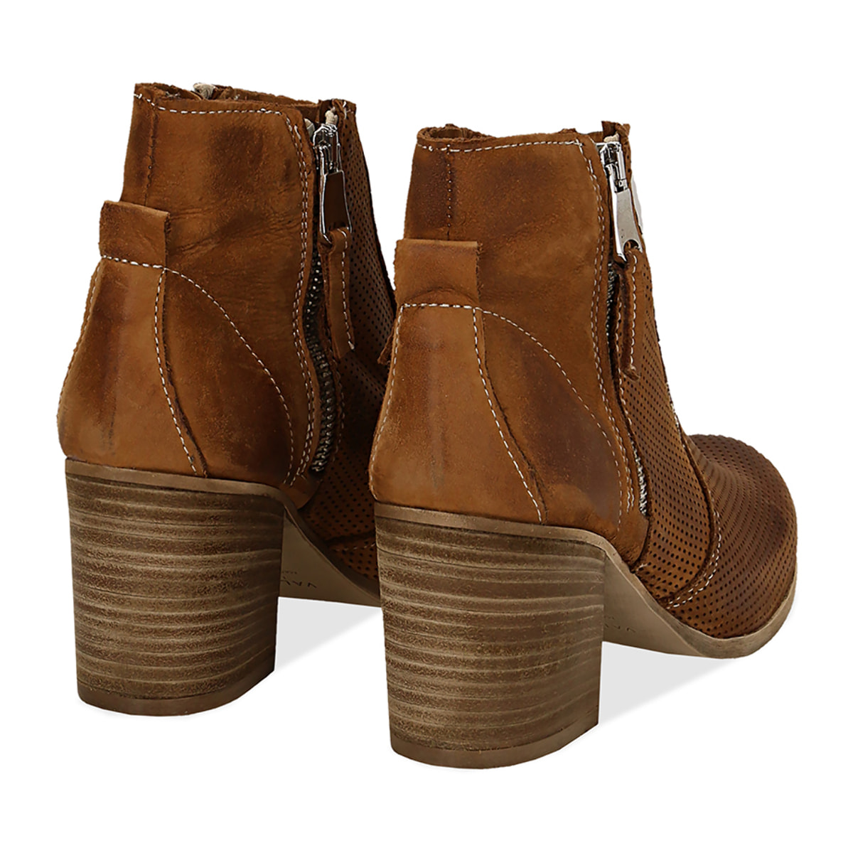 Ankle boots cuoio in nabuk con punta arrotondata, tacco 7 cm