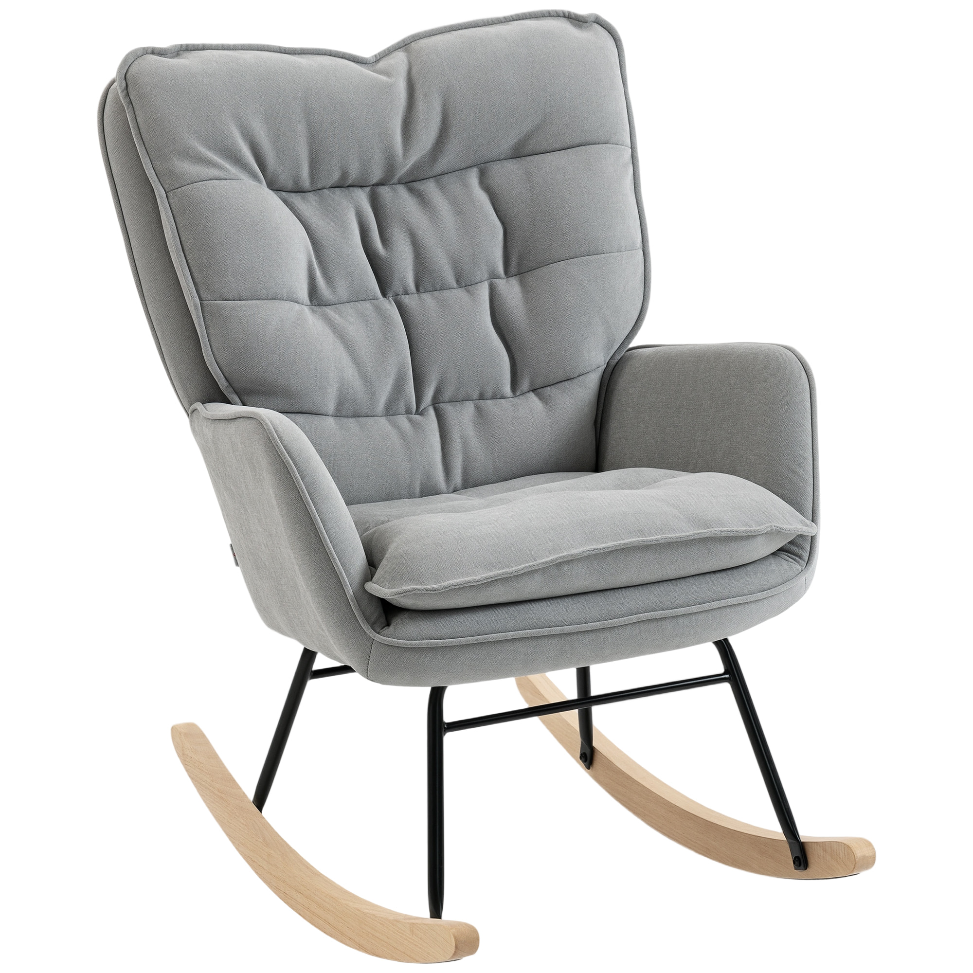 Silla Mecedora Moderna, Mecedora Tapizada en Chenilla, Sillón de Lactancia con Respaldo Ancho, Acolchado Grueso, Patas de Madera, Reposabrazos, para Dormitorio, Salón, Gris Claro