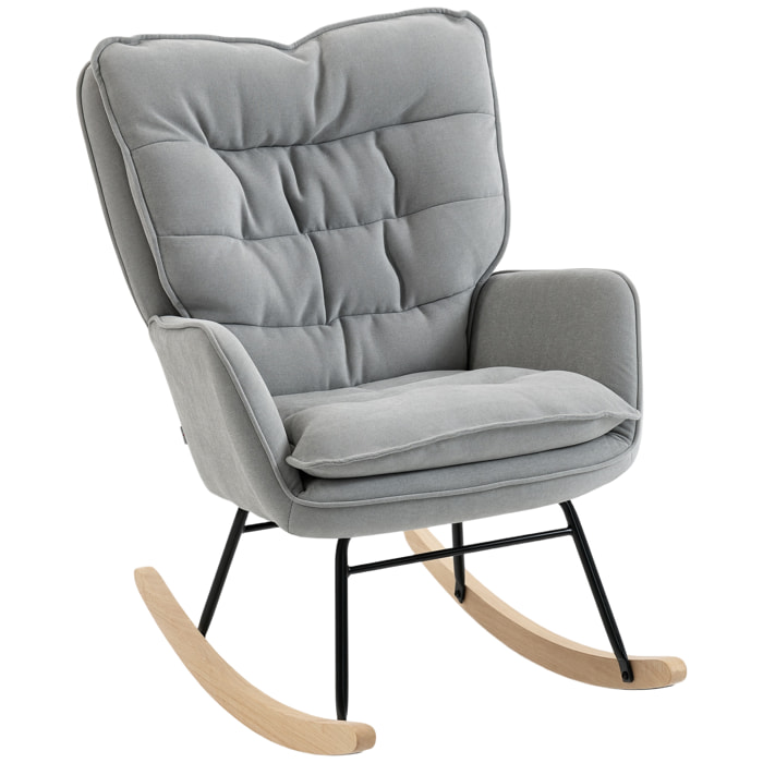 Silla Mecedora Moderna, Mecedora Tapizada en Chenilla, Sillón de Lactancia con Respaldo Ancho, Acolchado Grueso, Patas de Madera, Reposabrazos, para Dormitorio, Salón, Gris Claro