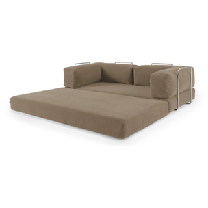 TRENDY - Canapé compressé 3 places modulable en velours côtelé taupe