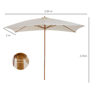 Parasol droit rectangulaire bois polyester haute densité 2,95L x 2l x 2,55H m crème