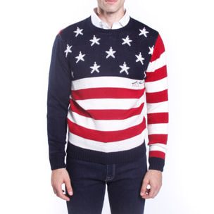 Girocollo finezza 7 bandiera americana e ricamo logo