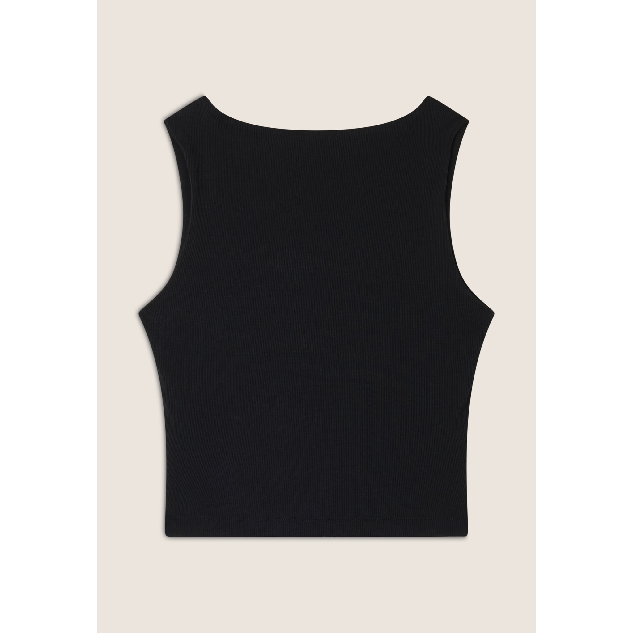 Top a costine stretch con scollo asimmetrico