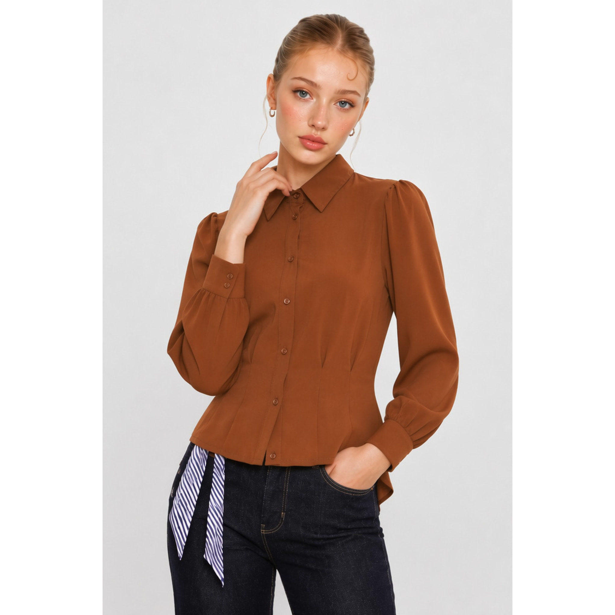 Kocca - Blusa da donna con colletto, bottoni e maniche lunghe Donna