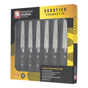 Sabatier Trompette - Estuche de 6 cuchillos para carne con hoja dentada