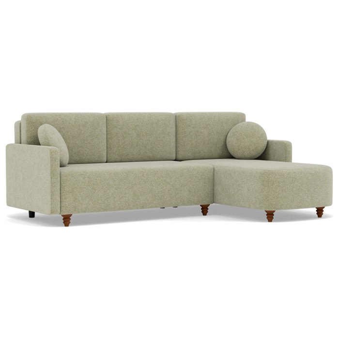 Calypso - canapé d'angle réversible 4 places convertible avec coffre en tissu - Vert sauge