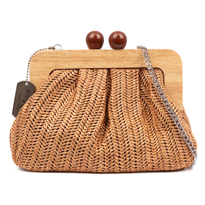BeneLario Borsa a tracolla Donna. Tessuto con dettagli in legno naturale e pelle sintetica.