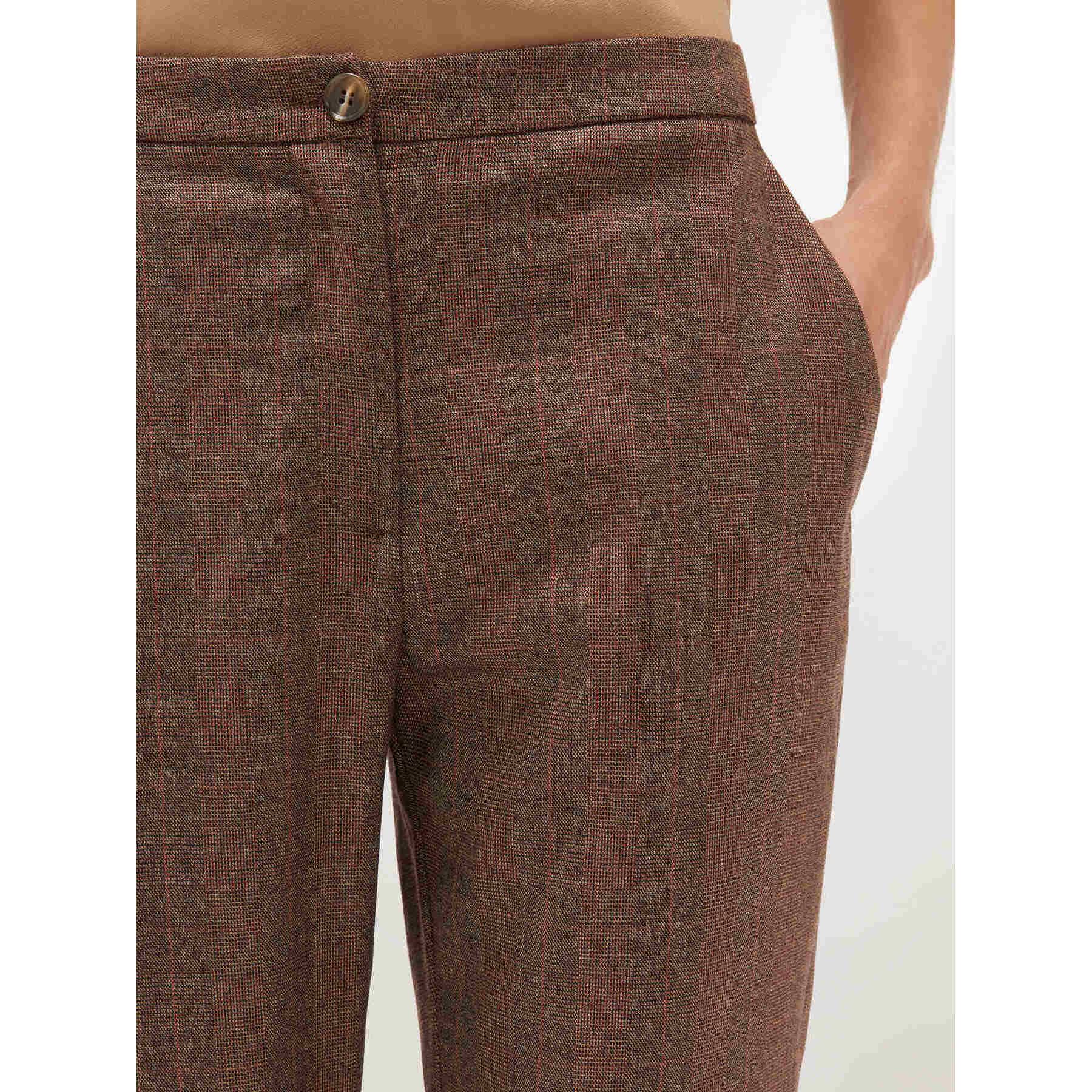 Motivi - Pantaloni con risvolto fantasia check - Marrone