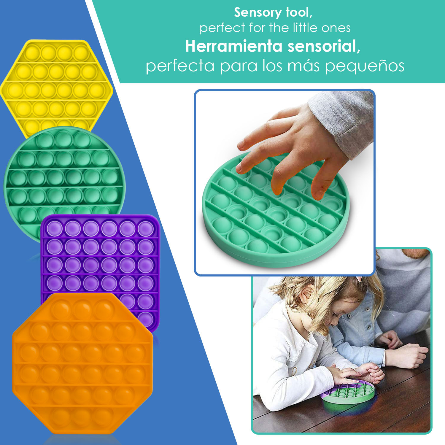 Bubble Pop It Giocattolo antistress rigido, bolle di silicone da spremere e premere. Design del telaio rigido quadrato.
