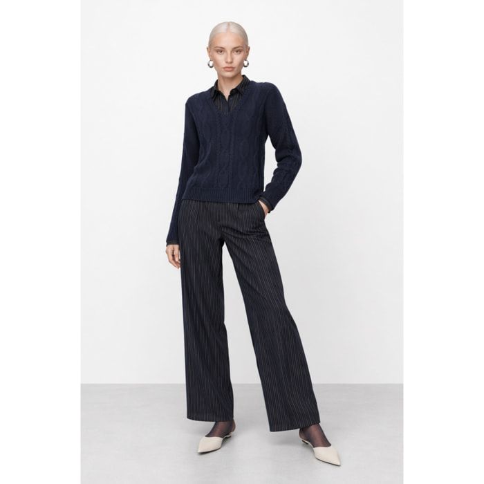 Kocca - Maglia da donna a trecce con maniche lunghe e scollo a V Donna