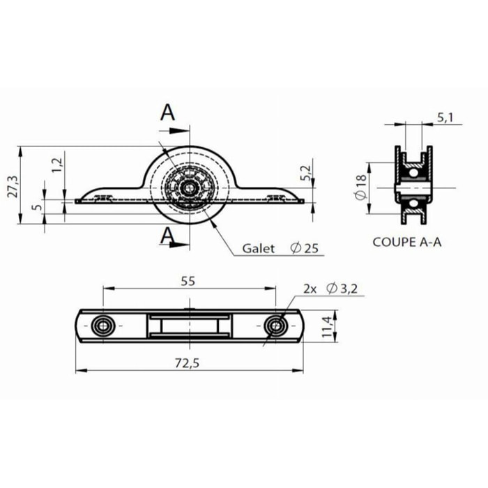 Roulette de placard coulissant en acier - MONIN - 111210