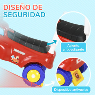 Coche Correpasillos para Niños de 18-36 Meses, Diseño de Camión de Bomberos, Correpasillos con 3 Luces, Música, Compartimento de Almacenaje y Volante, 49x24x42 cm, Rojo
