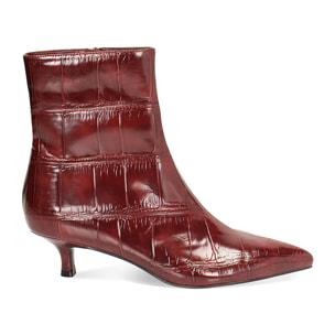 Tronchetti bordeaux in stampa cocco con tacco 4,5 cm