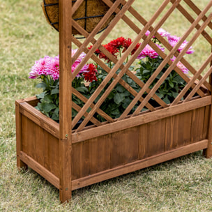 Jardinera con Enrejado Jardinera con Celosía de Madera Macetero con Soporte para Trepadora Cultivos Plantas en Terraza Jardín Balcón 60x30x122,5 cm Natural