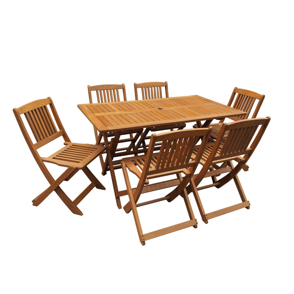 Salon de jardin bois exotique "Hongkong" - Table pliante + 6 chaises pliantes