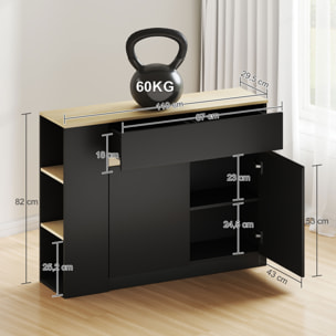 Aparador de Cocina, Armario de Cocina Estrech con 2 Cajones, 3 Estantes Abiertos, 2 Puertas, Estante Ajustable, Aparador Nórdico para Comedor, 110x29,5x82 cm, Negro