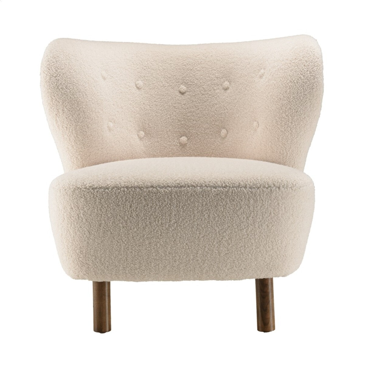 GASTON - Fauteuil en tissu bouclette écru, dossier capitonné arrondi