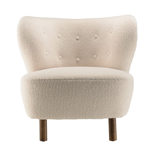 GASTON - Fauteuil en tissu bouclette écru, dossier capitonné arrondi