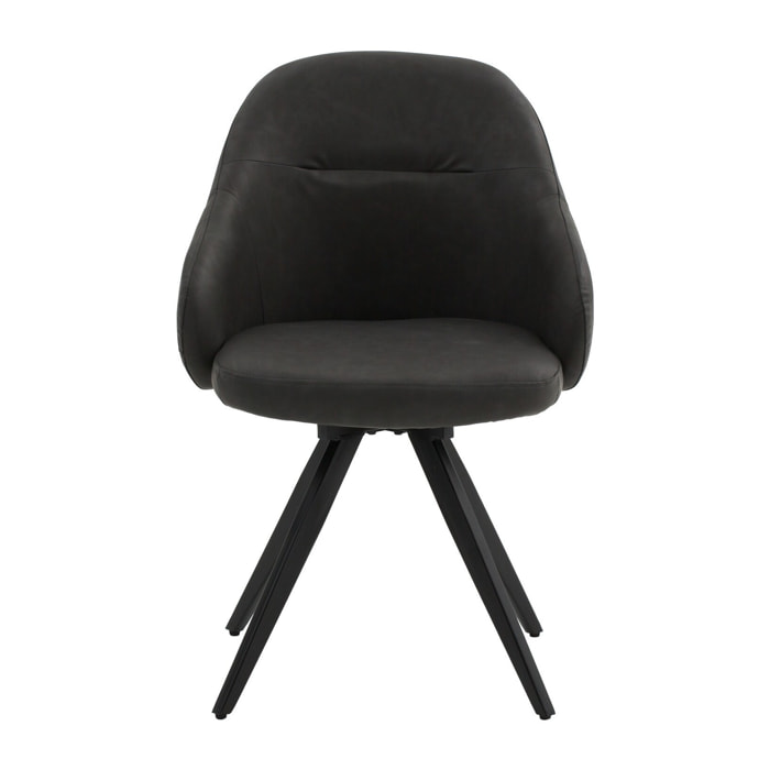 Set di 4 sedie girevoli COVENT in similpelle antracite e gambe in metallo nero, con braccioli