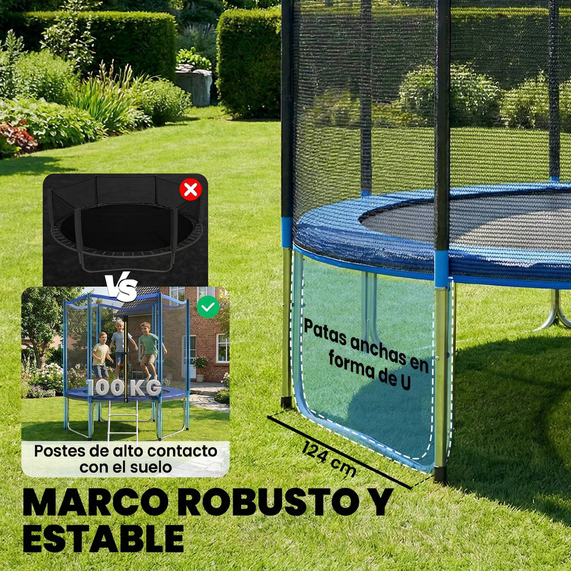 Cama Elástica para Niños Exterior Ø244 cm, Trampolín para Niños de +6 Años con Red de Seguridad, Escalera, Acolchado de Muelles y Marco de Acero Galvanizado, Carga 100 kg