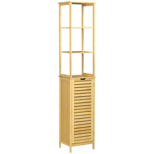 Estantería de Baño de Bambú Armario Alto para Baño con 3 Estantes y 1 Puerta Mueble Columna de Almacenaje para Salón 34x30x173 cm Natural