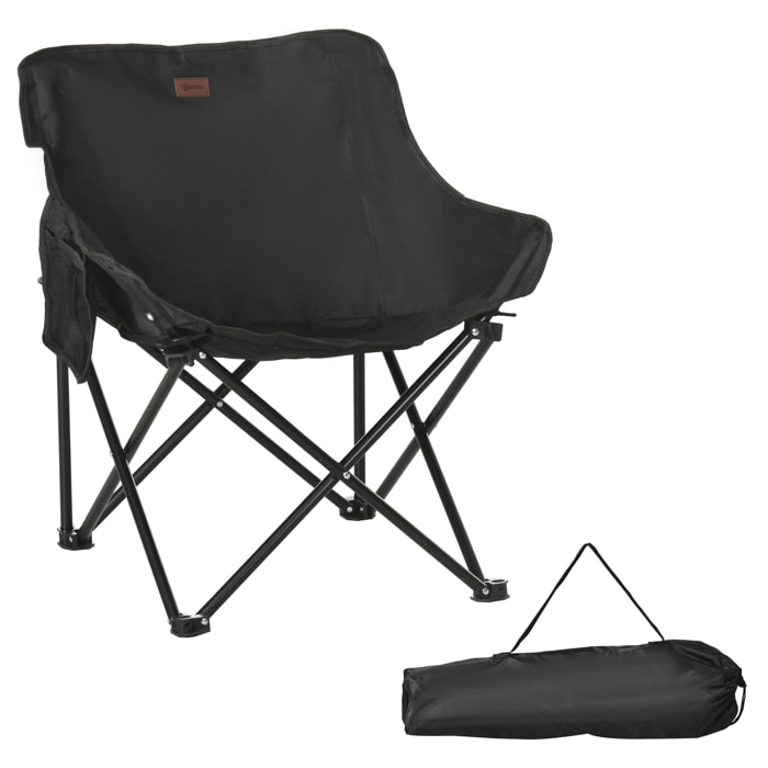 Silla de Camping Plegable Silla de Pesca Portátil con Bolsa de Transporte y Marco de Acero Carga 110 kg para Patio Campamento Picnic Senderismo Negro