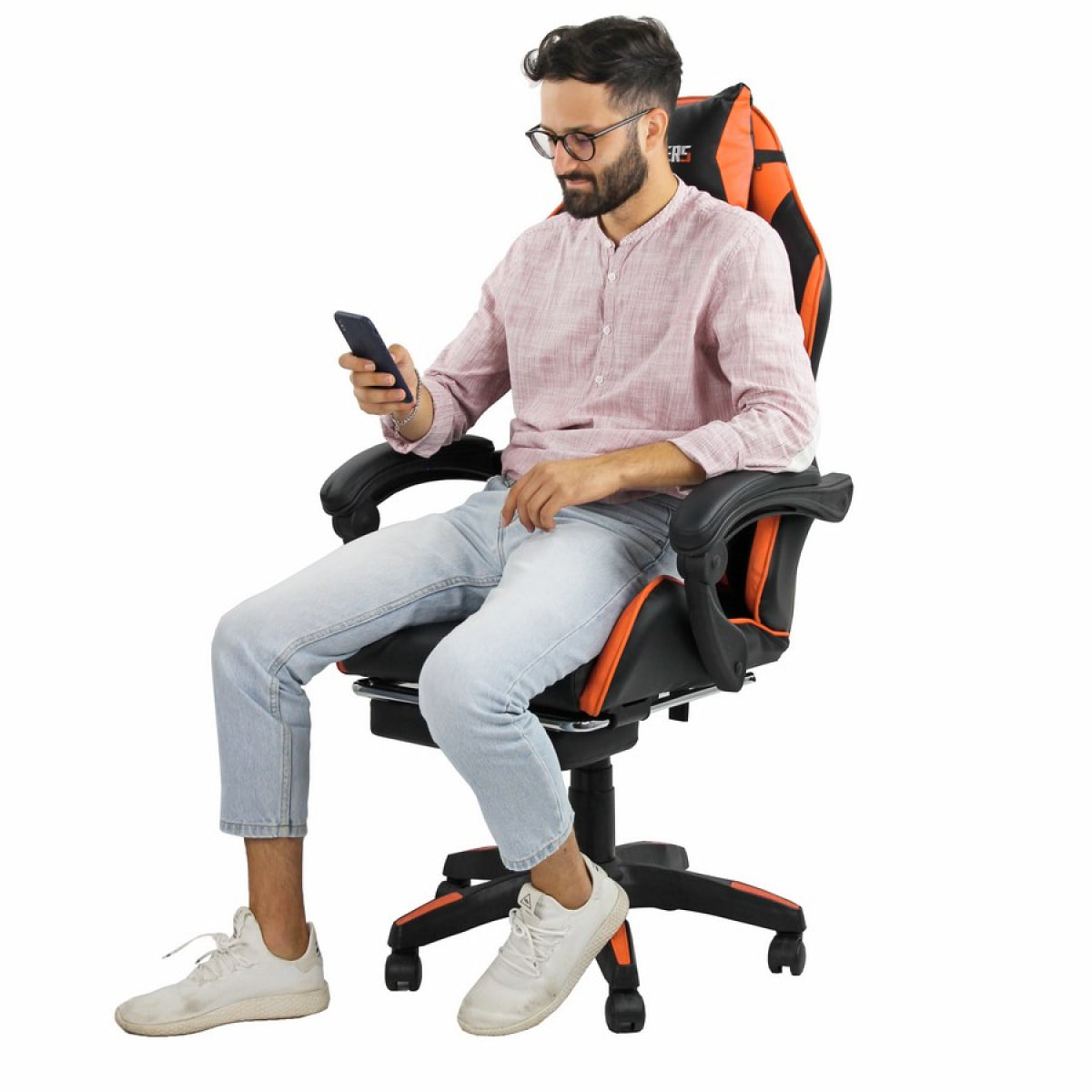 Sedia gamer reclinabile con poggiapiedi arancione