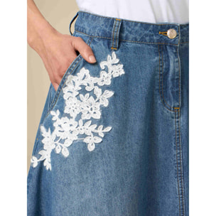 Oltre - Falda larga en denim con bordados - Light - blue