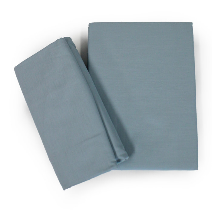 White & White Completo letto singolo 100% cotone percalle Azzurro